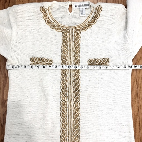 Victoria Harbour vintage 80s off white pear embroidery trim oversized sweater - Picture 12 of 16